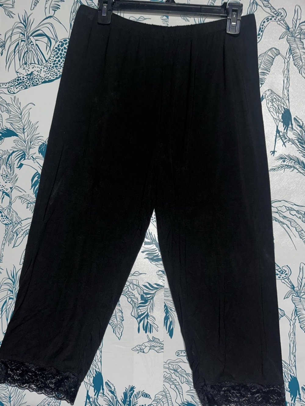 Black Lace Trim Wide-Leg Lounge Pants